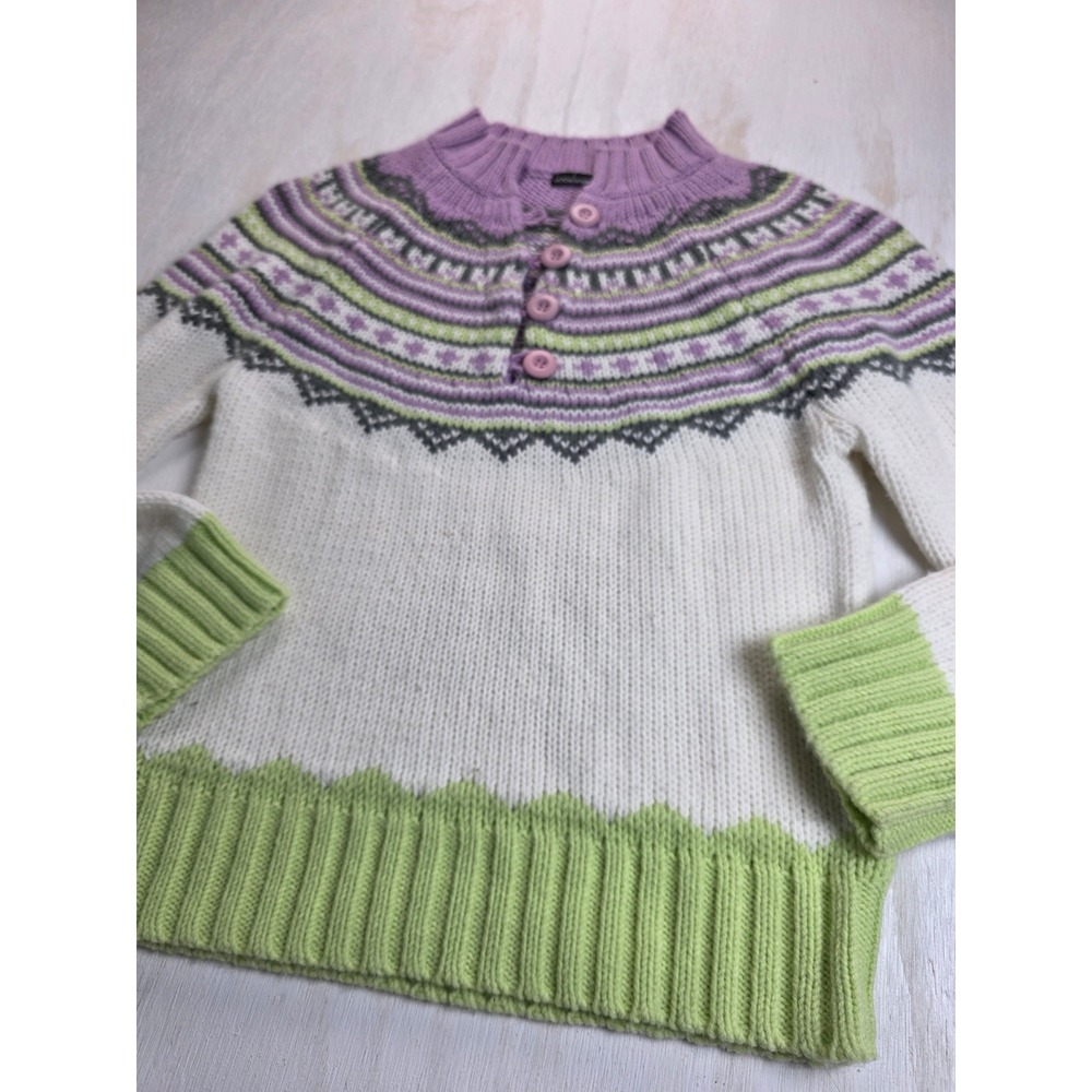 Moda International Fair Isle Wool Blend Sweater Purple Green Y2K Boho Medium
